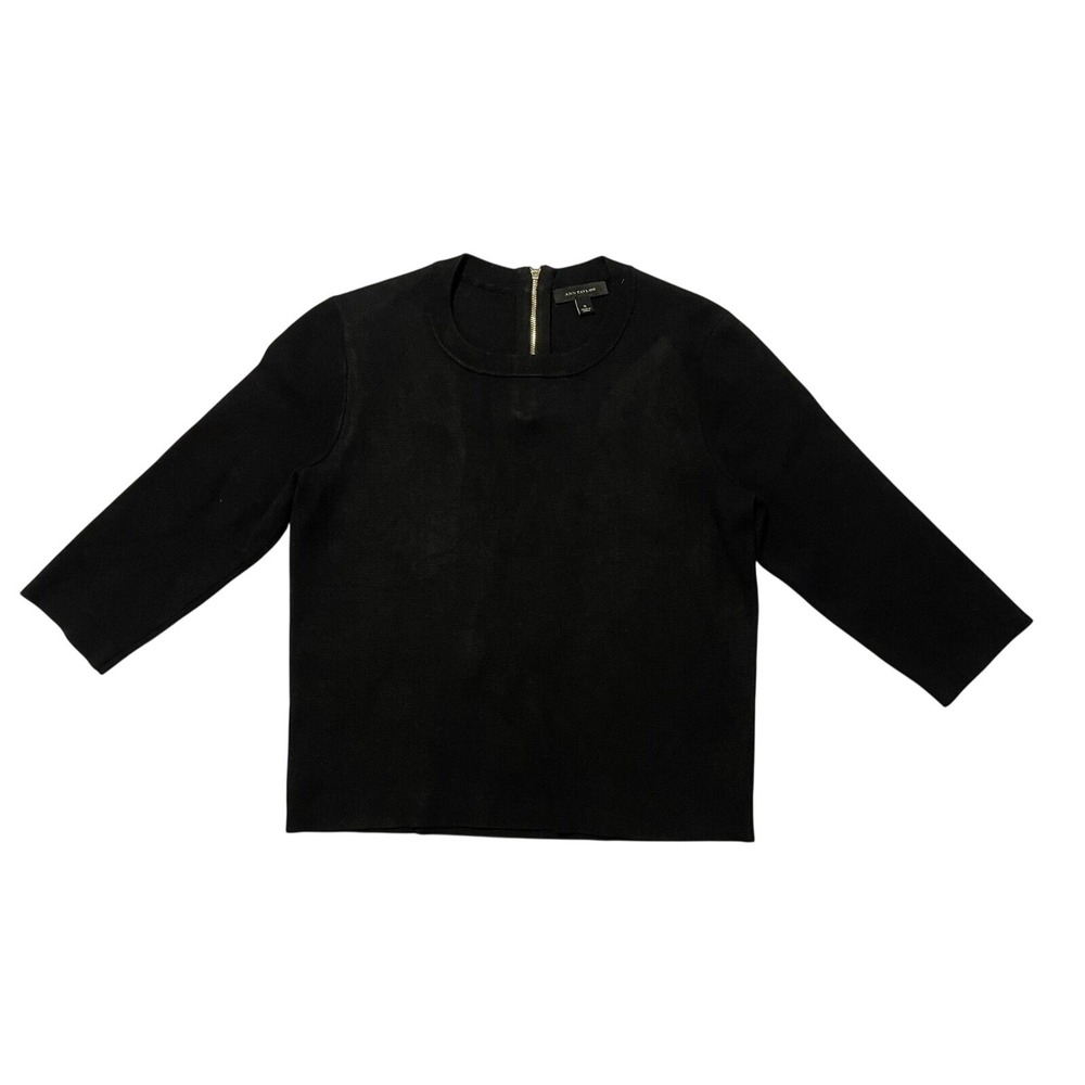Ann Taylor Black Zipper Neck 3/4 Sleeve Knit‎ Top Womens Size S